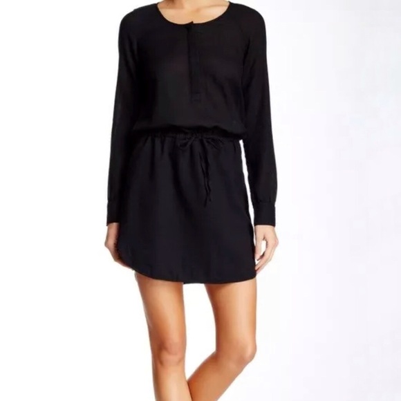 James Perse Dresses & Skirts - James Perse Black Long Sleeve Mini Dress Tie Waist